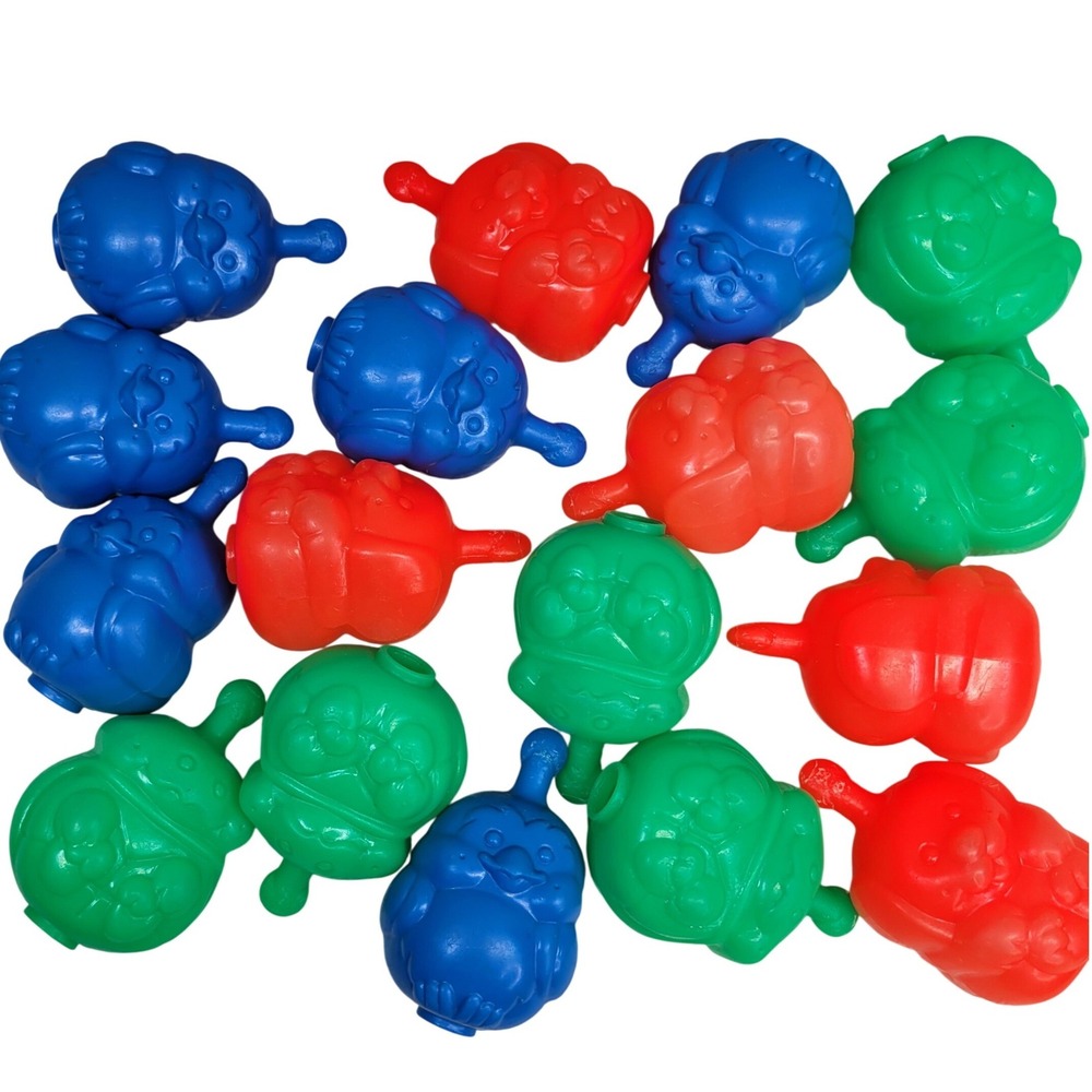 Lot of 17 Fisher Price Snap Lock Beads Red Dog Blue Bird Green‎ Turtle Vtg